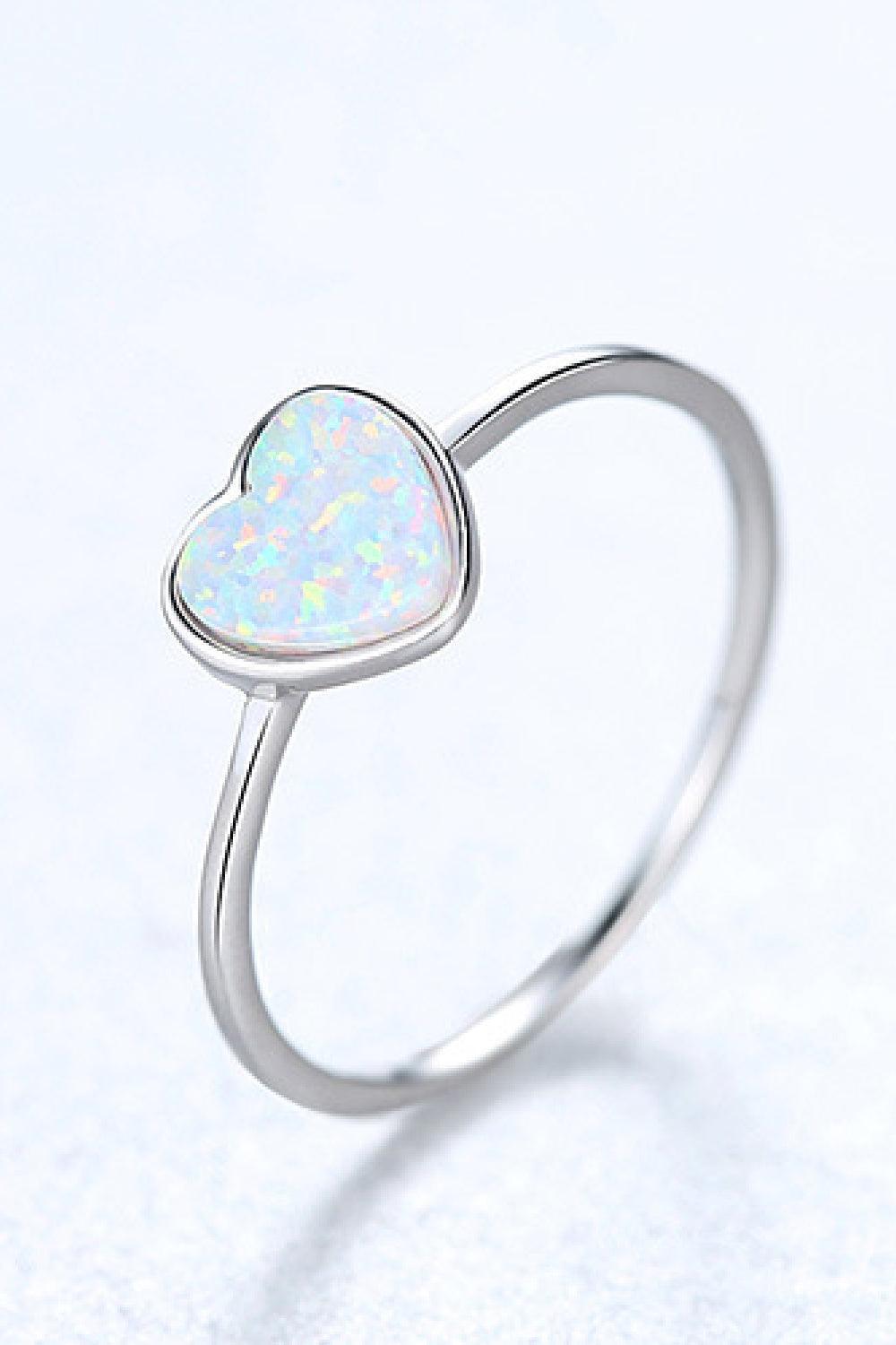 Dreams Fulfilled 925 Sterling Silver Opal Heart Ring - MXSTUDIO.COM