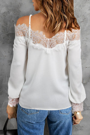 Dreamy Lace White Cold Shoulder Blouse - MXSTUDIO.COM