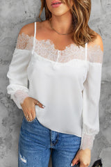 Dreamy Lace White Cold Shoulder Blouse - MXSTUDIO.COM