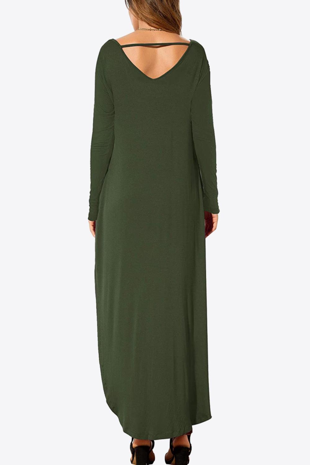 Dreamy Split Long Sleeve V Neck Maxi Dress - MXSTUDIO.COM