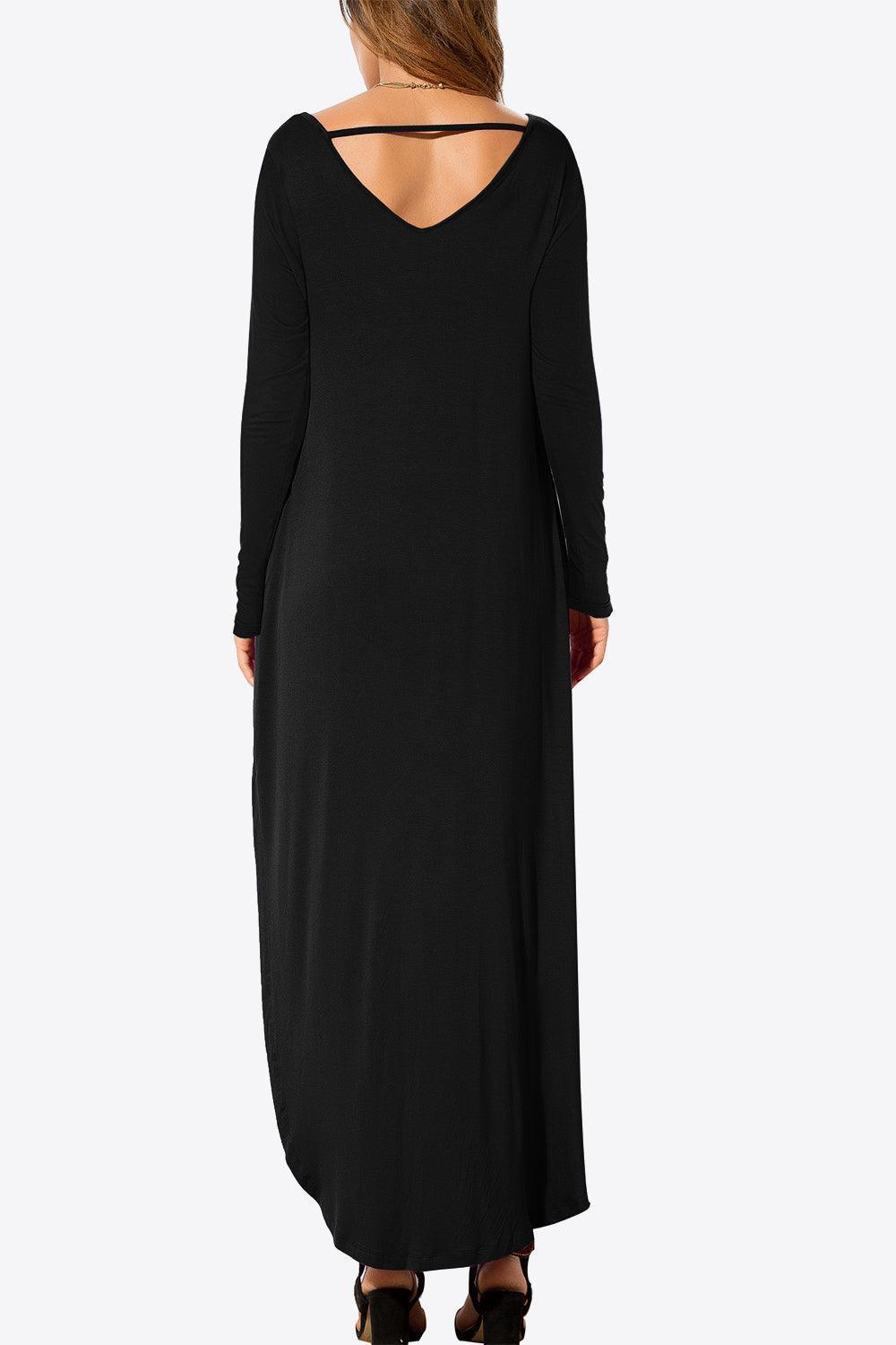 Dreamy Split Long Sleeve V Neck Maxi Dress - MXSTUDIO.COM