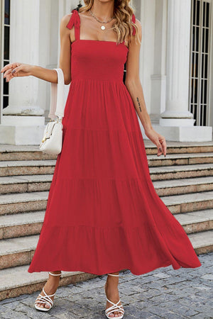 Dreamy Tiered Tie Shoulder Maxi Dress - MXSTUDIO.COM