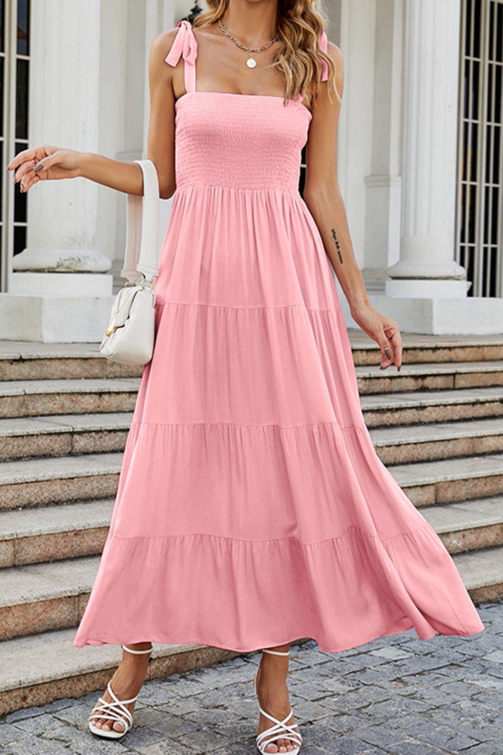 Dreamy Tiered Tie Shoulder Maxi Dress - MXSTUDIO.COM