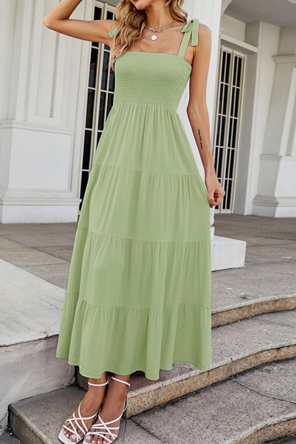 Dreamy Tiered Tie Shoulder Maxi Dress - MXSTUDIO.COM