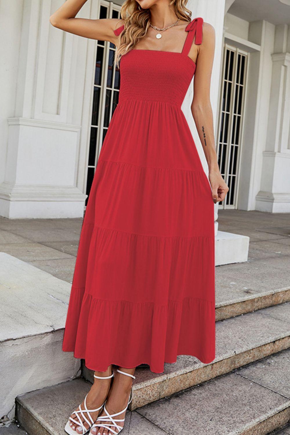 Dreamy Tiered Tie Shoulder Maxi Dress - MXSTUDIO.COM