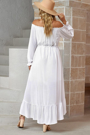 Dreamy White Off-Shoulder High-Low Dress - MXSTUDIO.COM