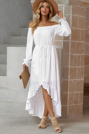 Dreamy White Off-Shoulder High-Low Dress - MXSTUDIO.COM