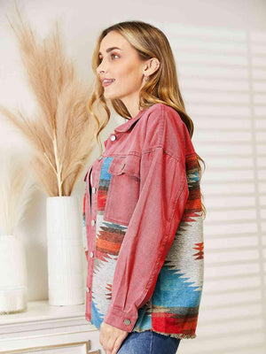 Dropped Shoulder Long Sleeve Printed Denim Jacket - MXSTUDIO.COM