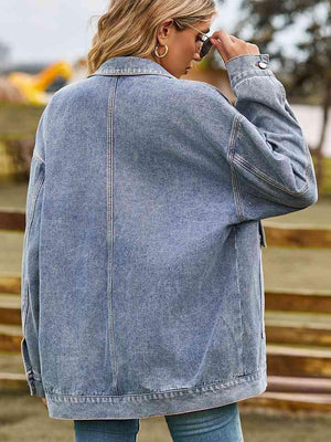 Dropped Shoulder Oversized Denim Jacket - MXSTUDIO.COM