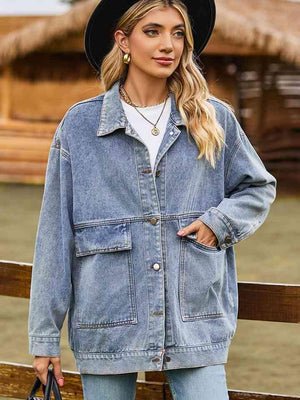 Dropped Shoulder Oversized Denim Jacket - MXSTUDIO.COM