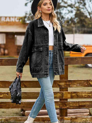 Dropped Shoulder Oversized Denim Jacket - MXSTUDIO.COM