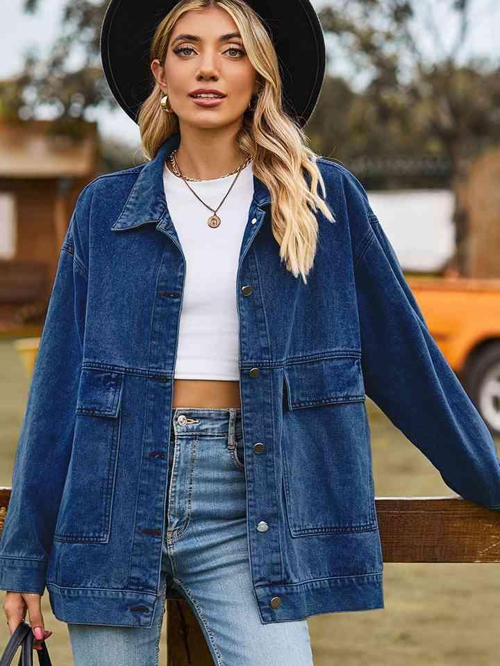 Dropped Shoulder Oversized Denim Jacket - MXSTUDIO.COM