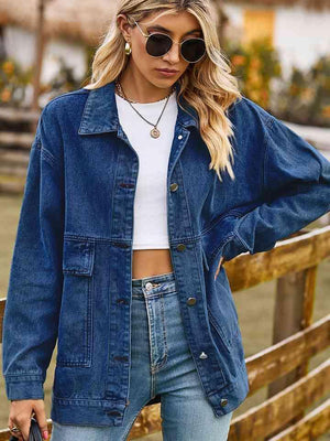 Dropped Shoulder Oversized Denim Jacket - MXSTUDIO.COM