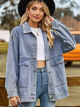 Dropped Shoulder Oversized Denim Jacket - MXSTUDIO.COM