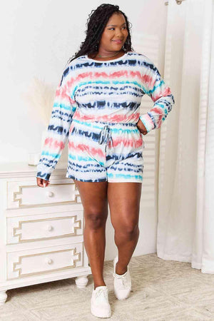 Dropped Shoulder Plus Size Tie-Dye Lounge Set - MXSTUDIO.COM