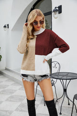 Dropped Shoulder Ribbed Trim Womens Color Block Sweater - MXSTUDIO.COM