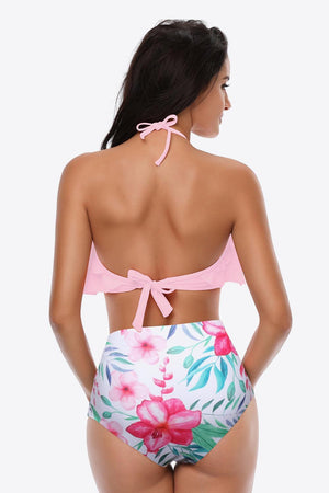 Dual-Tone Two Piece Swimsuit With Ruffle Top - MXSTUDIO.COM