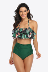 Dual-Tone Two Piece Swimsuit With Ruffle Top - MXSTUDIO.COM