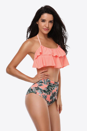 Dual-Tone Two Piece Swimsuit With Ruffle Top - MXSTUDIO.COM