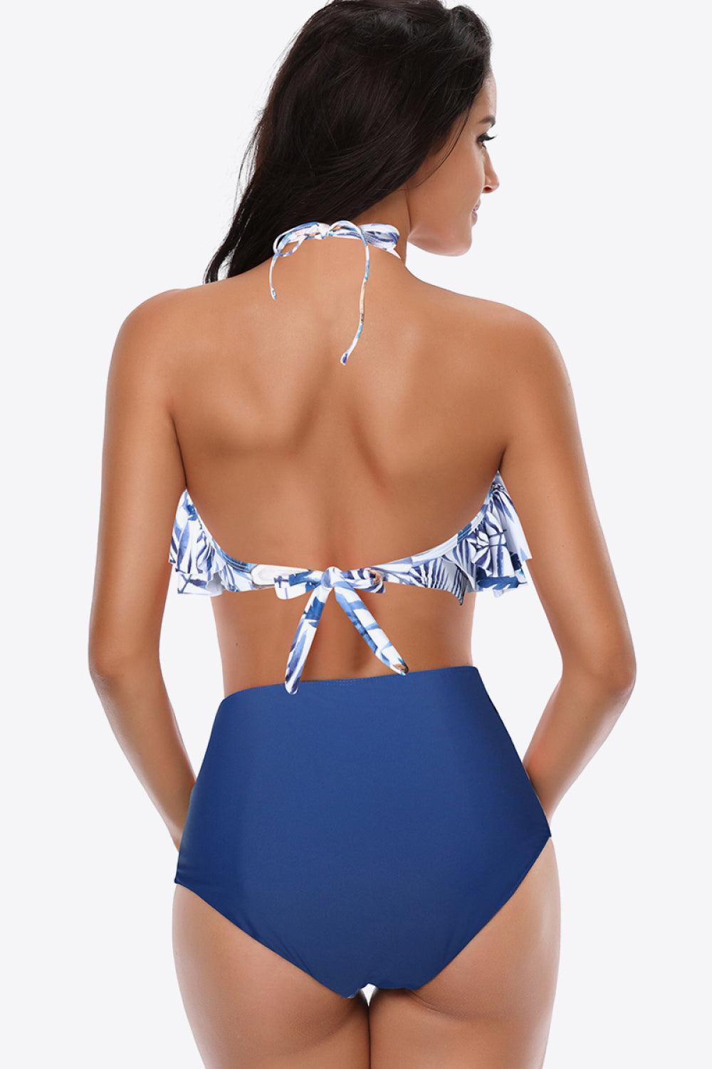 Dual-Tone Two Piece Swimsuit With Ruffle Top - MXSTUDIO.COM