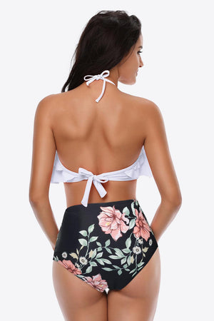 Dual-Tone Two Piece Swimsuit With Ruffle Top - MXSTUDIO.COM