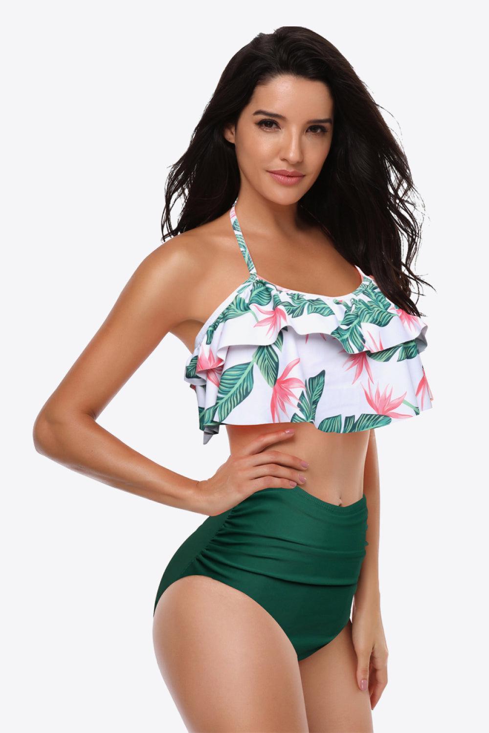 Dual-Tone Two Piece Swimsuit With Ruffle Top - MXSTUDIO.COM