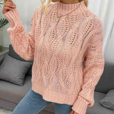 Dusty Pink Cable Knit Mock Neck Sweater-MXSTUDIO.COM