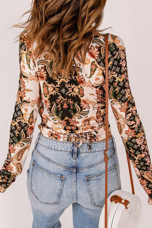 Dynamic Baroque Print Long Sleeve Top - MXSTUDIO.COM