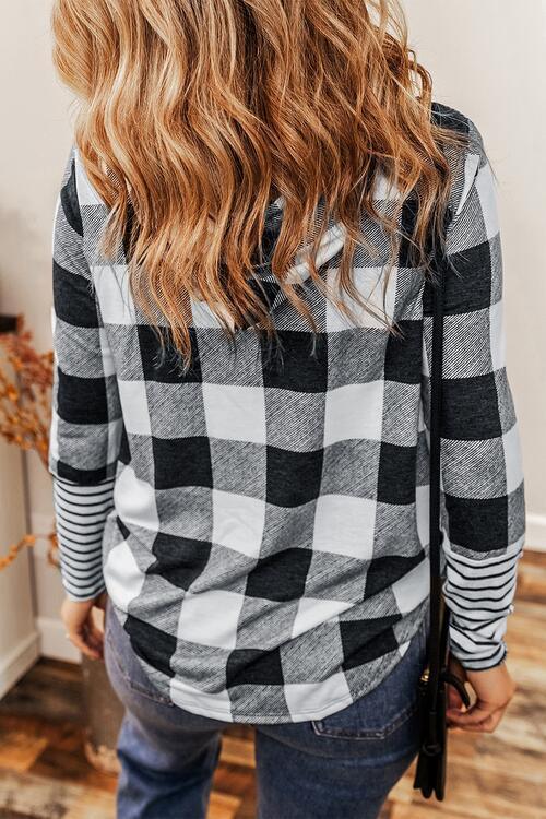 Dynamic Chic Long Sleeve Plaid Hoodie-MXSTUDIO.COM