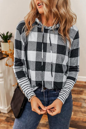 Dynamic Chic Long Sleeve Plaid Hoodie-MXSTUDIO.COM