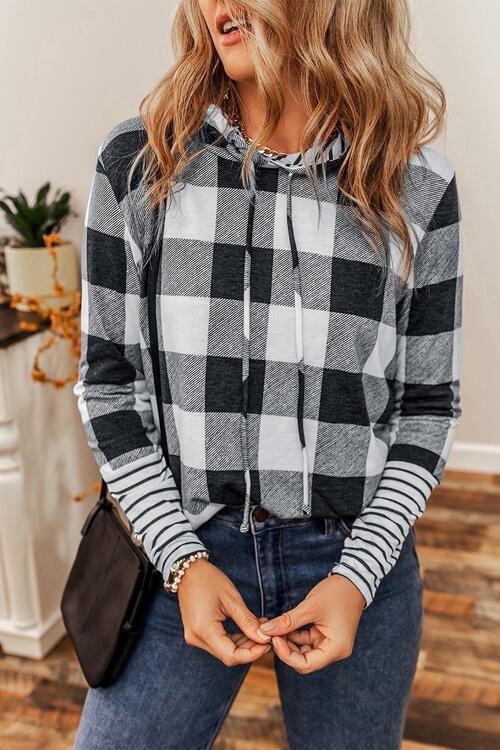 Dynamic Chic Long Sleeve Plaid Hoodie-MXSTUDIO.COM