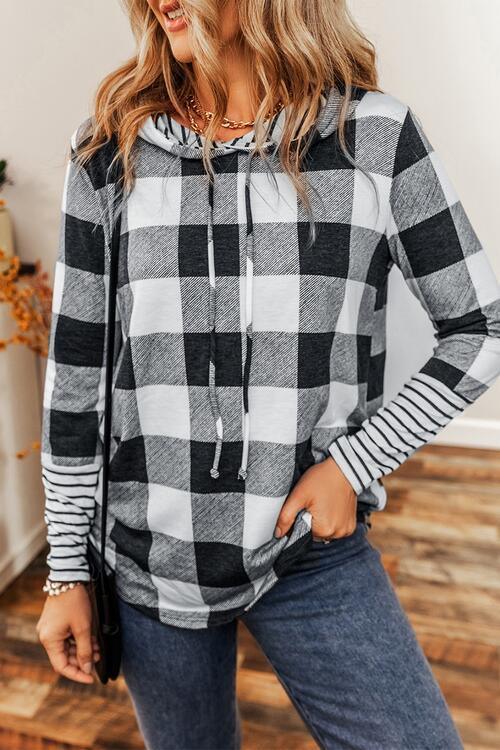 Dynamic Chic Long Sleeve Plaid Hoodie-MXSTUDIO.COM