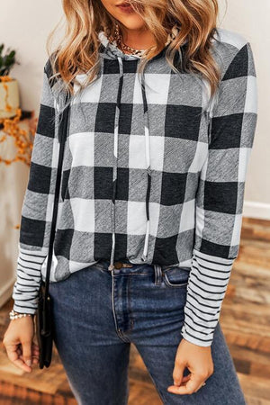 Dynamic Chic Long Sleeve Plaid Hoodie-MXSTUDIO.COM
