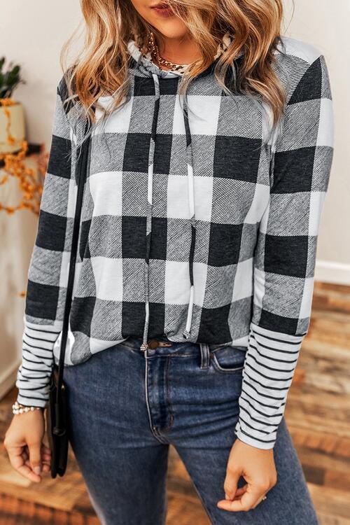 Dynamic Chic Long Sleeve Plaid Hoodie-MXSTUDIO.COM