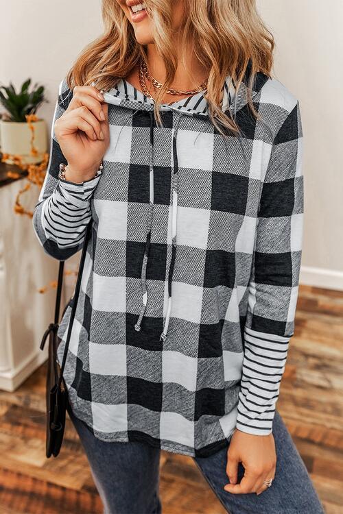 Dynamic Chic Long Sleeve Plaid Hoodie-MXSTUDIO.COM