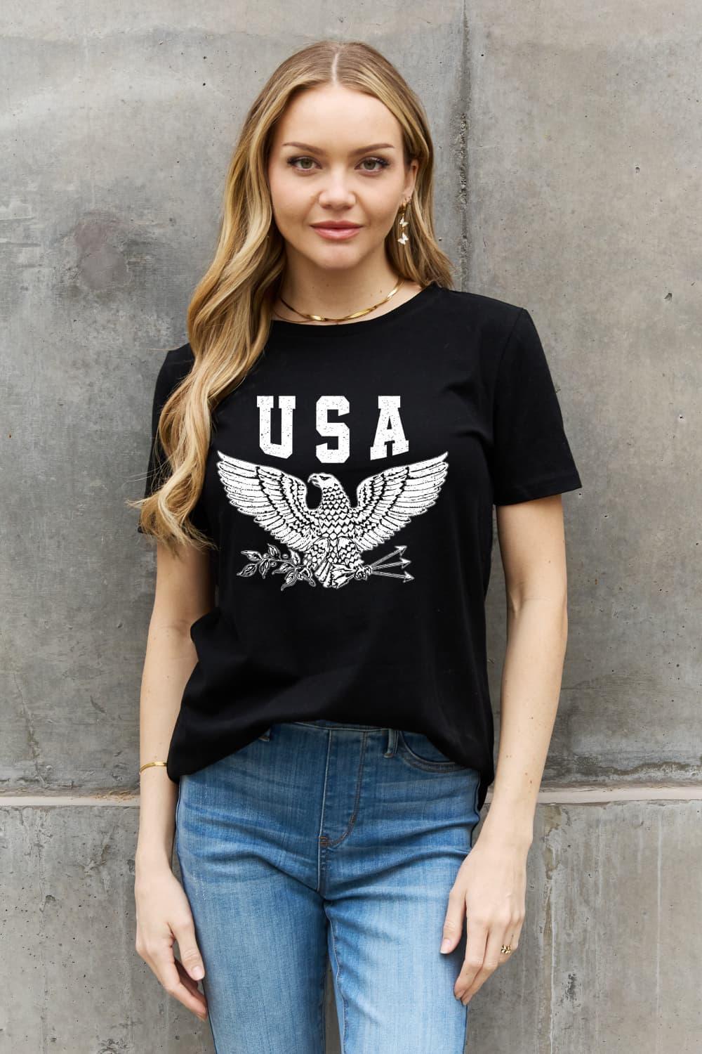 Eagle Black Crew Neck USA Graphic Tee - MXSTUDIO.COM