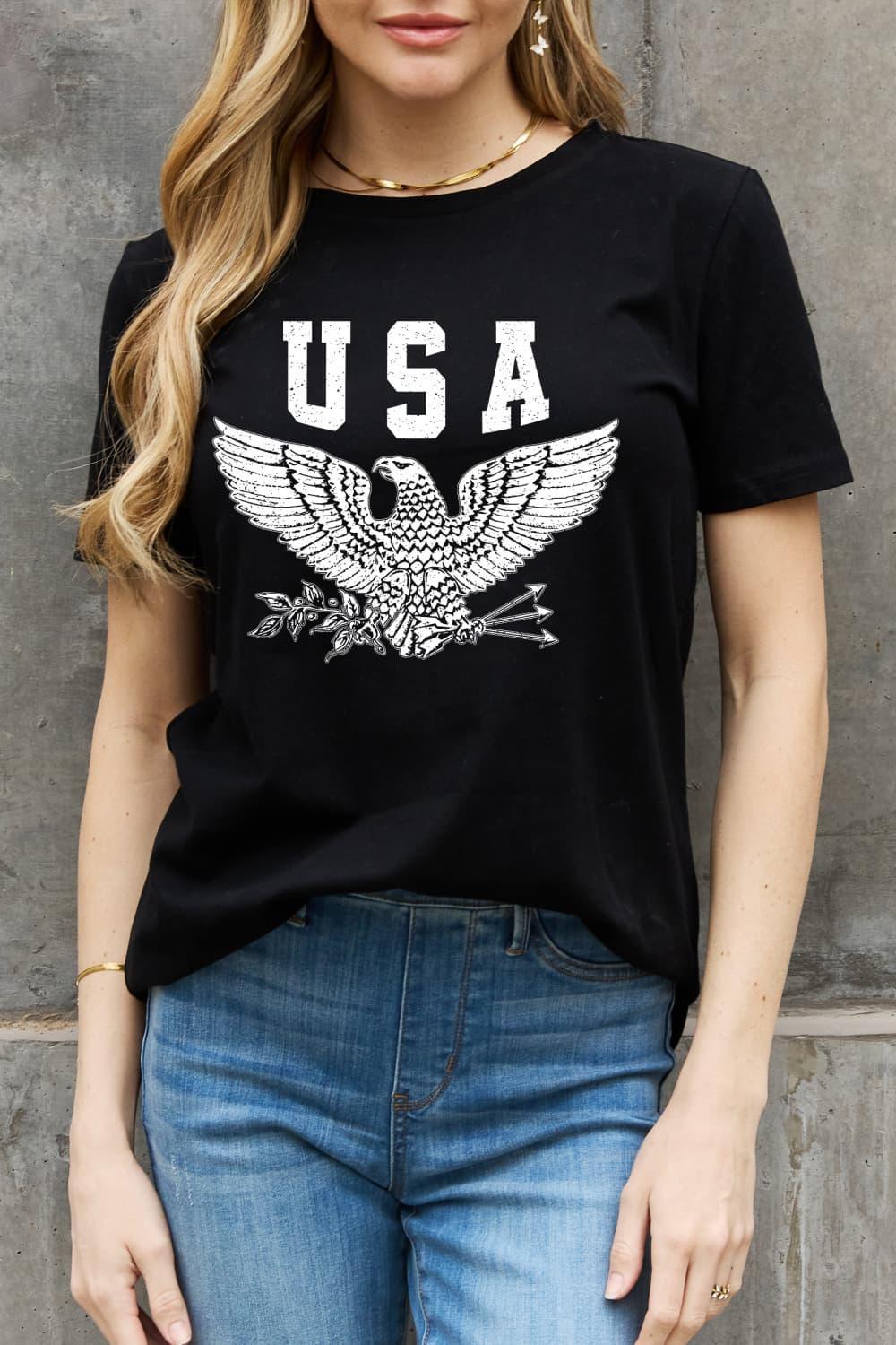 Eagle Black Crew Neck USA Graphic Tee - MXSTUDIO.COM