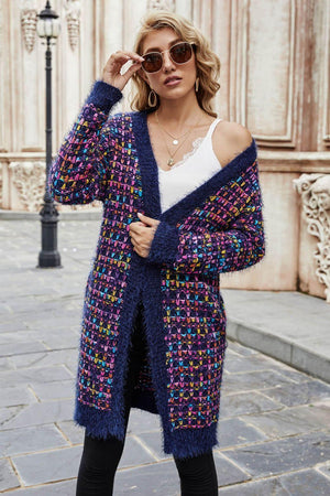 Earn Praise Multicolored Ribbed Trim Open Front Cardigan - MXSTUDIO.COM