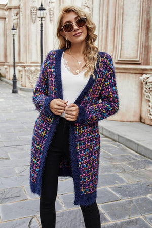 Earn Praise Multicolored Ribbed Trim Open Front Cardigan - MXSTUDIO.COM