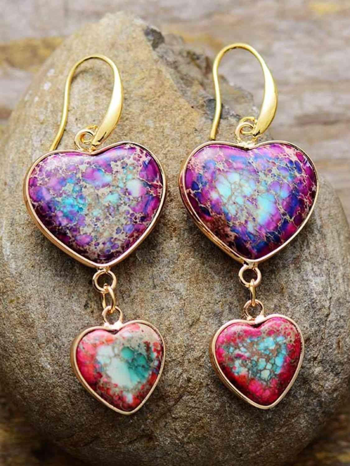 Earthen Treasures Imperial Jasper Heart Dangle Earrings-MXSTUDIO.COM