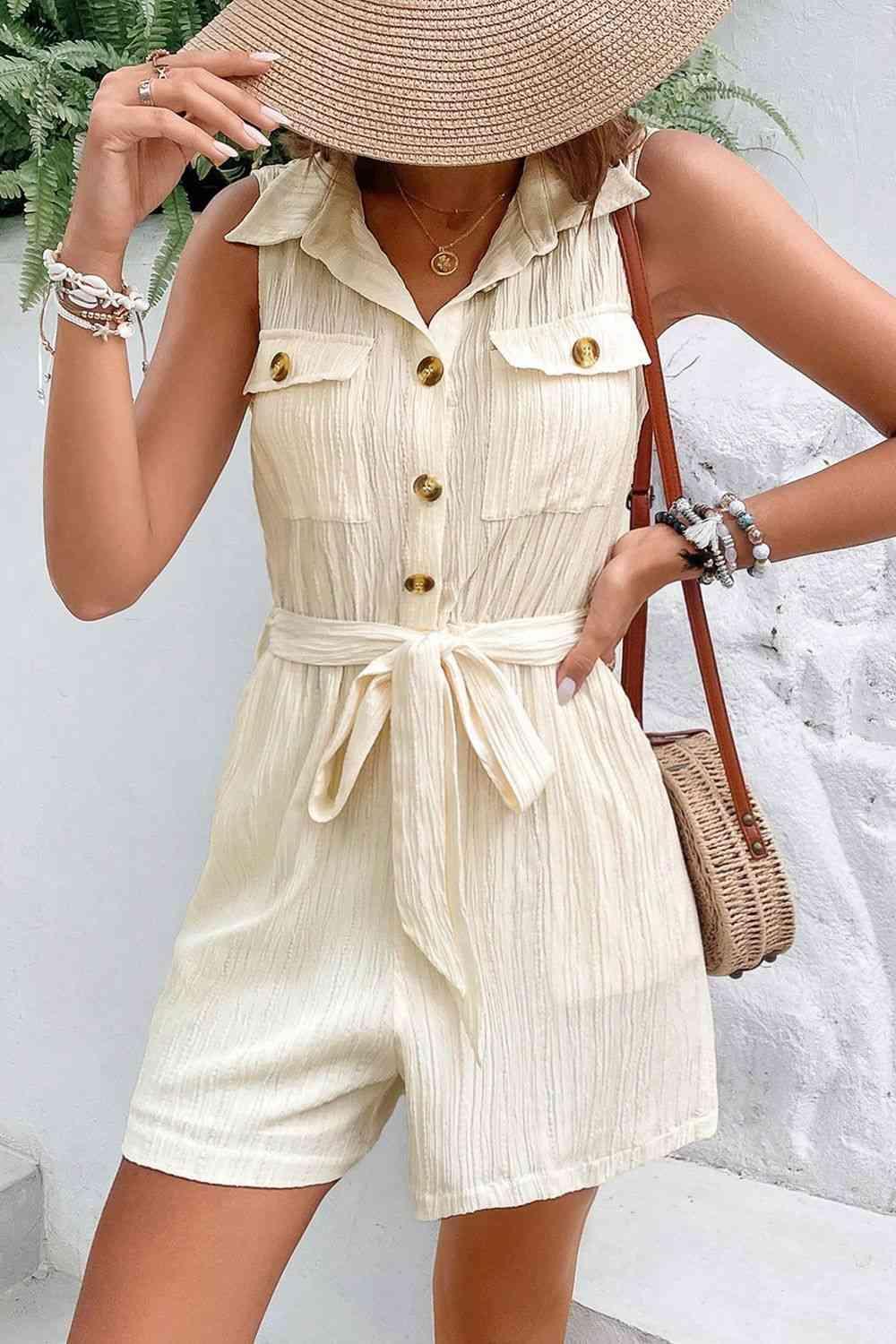 Ease All Day Multi Pockets Sleeveless Romper - MXSTUDIO.COM