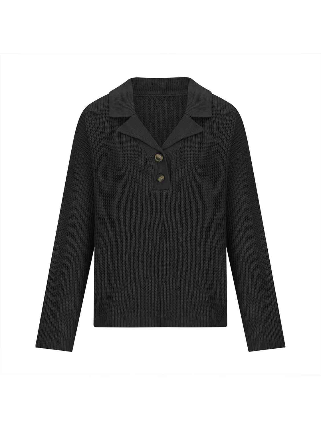 Ease And Warmth Collared Knit Sweater-MXSTUDIO.COM