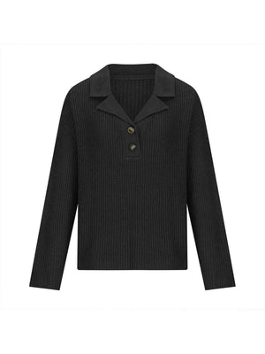 Ease And Warmth Collared Knit Sweater-MXSTUDIO.COM