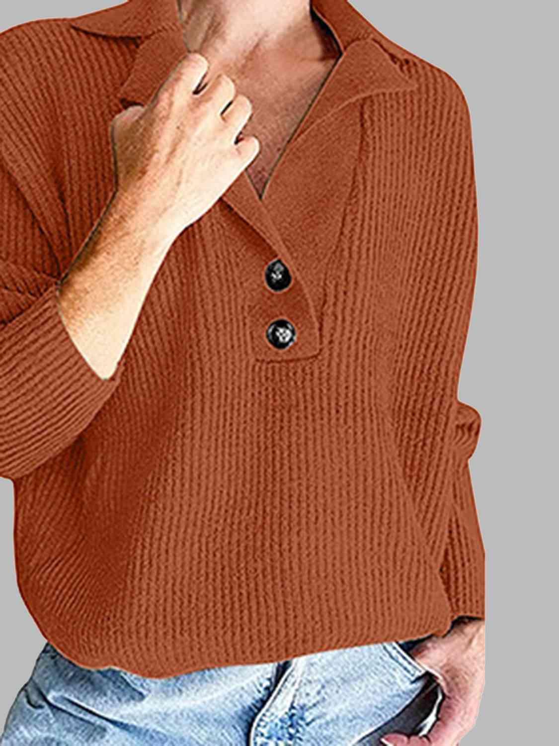 Ease And Warmth Collared Knit Sweater-MXSTUDIO.COM