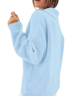 Ease And Warmth Collared Knit Sweater-MXSTUDIO.COM