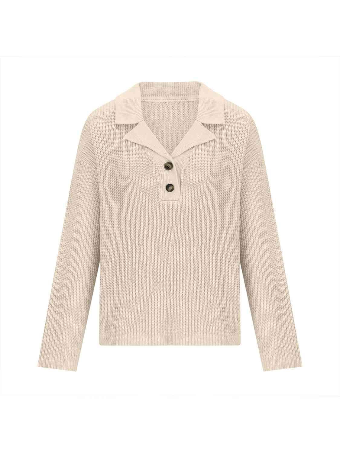 Ease And Warmth Collared Knit Sweater-MXSTUDIO.COM