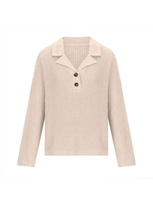 Ease And Warmth Collared Knit Sweater-MXSTUDIO.COM