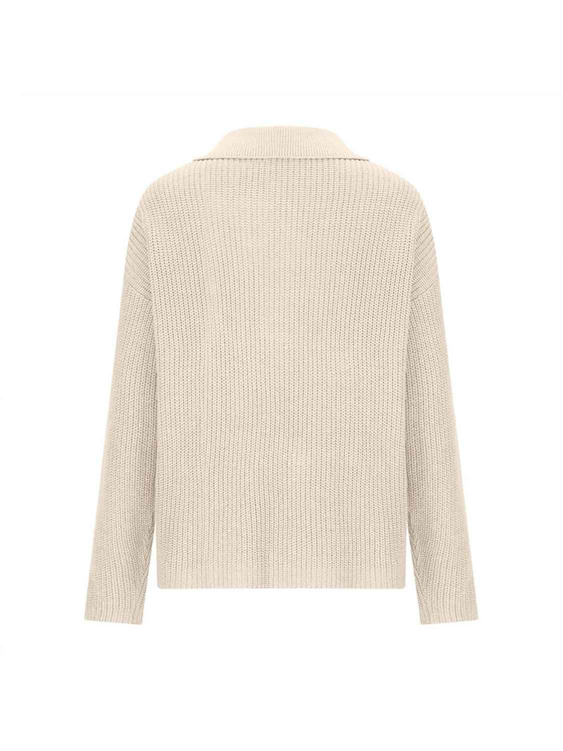 Ease And Warmth Collared Knit Sweater-MXSTUDIO.COM