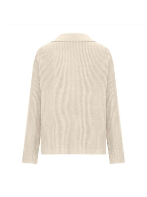 Ease And Warmth Collared Knit Sweater-MXSTUDIO.COM