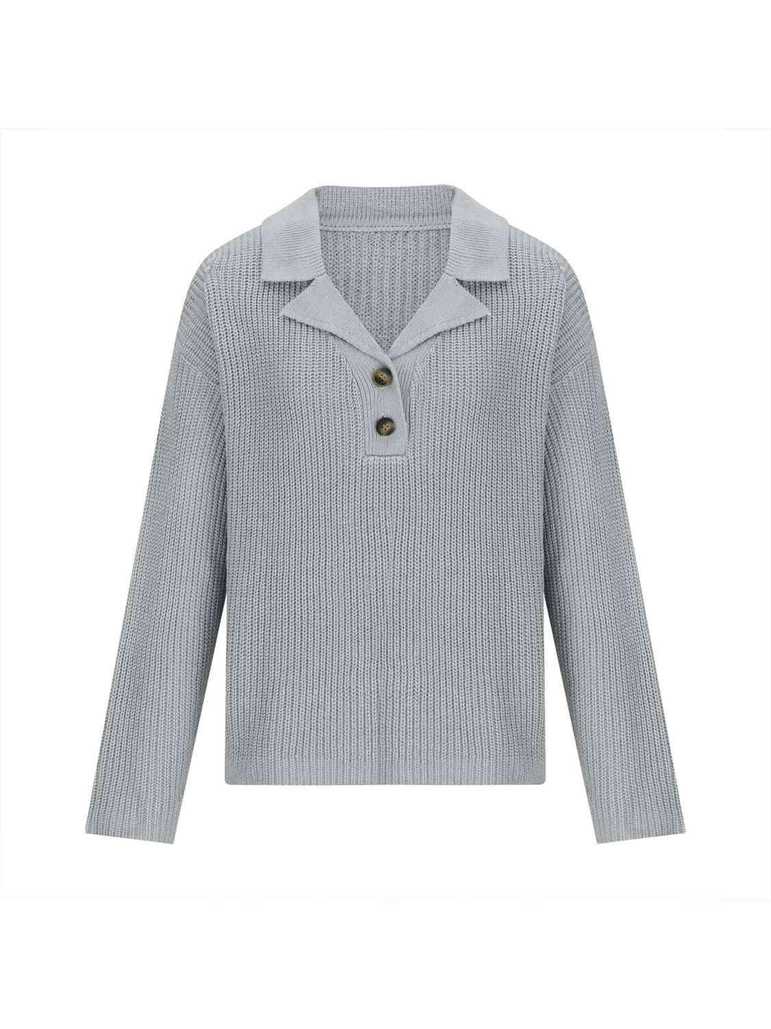 Ease And Warmth Collared Knit Sweater-MXSTUDIO.COM